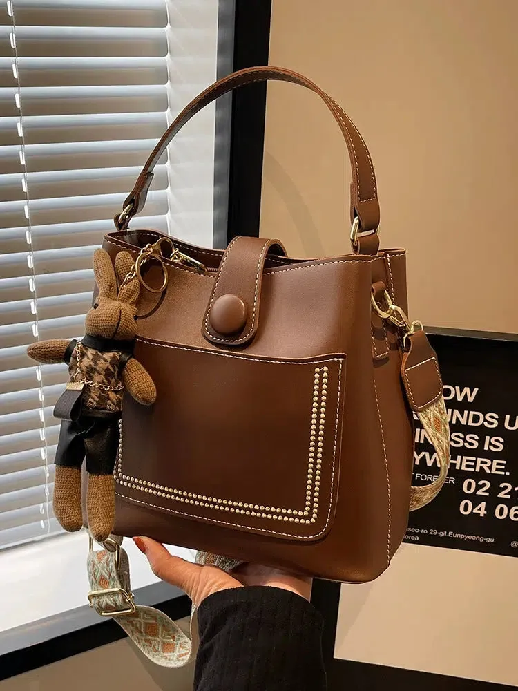 Decorative Stitching Leather Bucket Bag