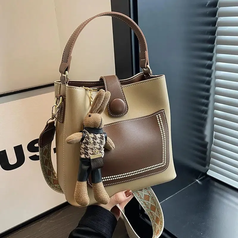 Decorative Stitching Leather Bucket Bag