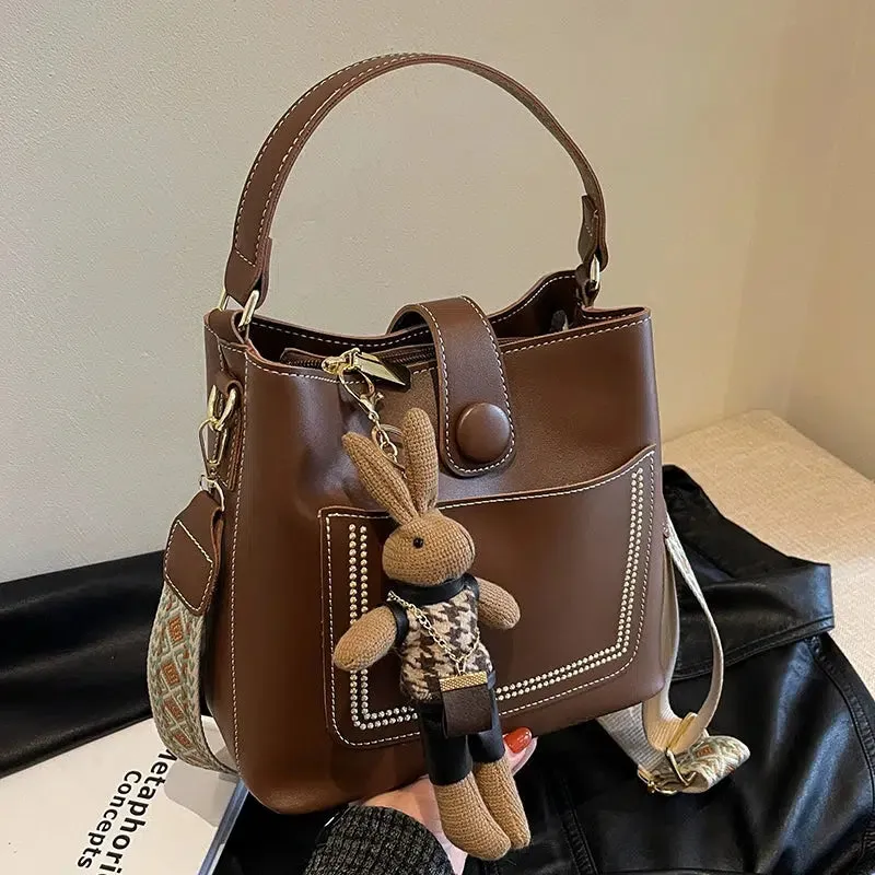 Decorative Stitching Leather Bucket Bag
