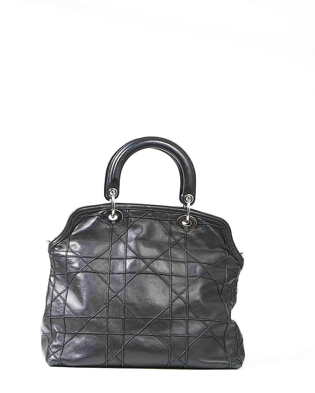 Dior Black Leather Cannage Granville Medium Satchel Bag