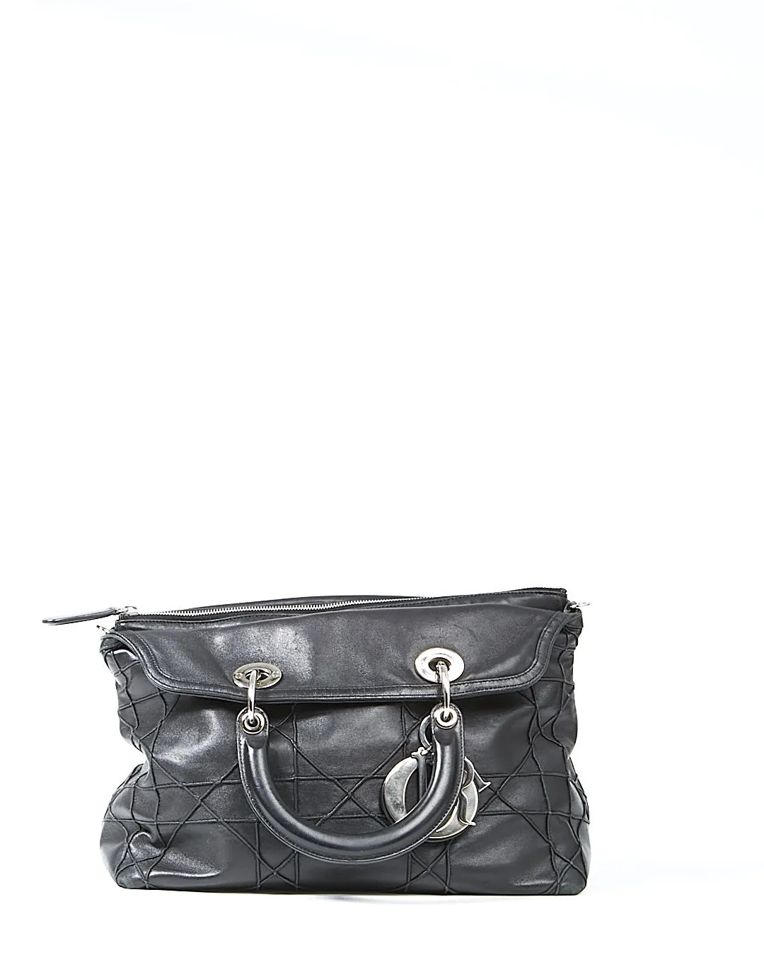 Dior Black Leather Cannage Granville Medium Satchel Bag
