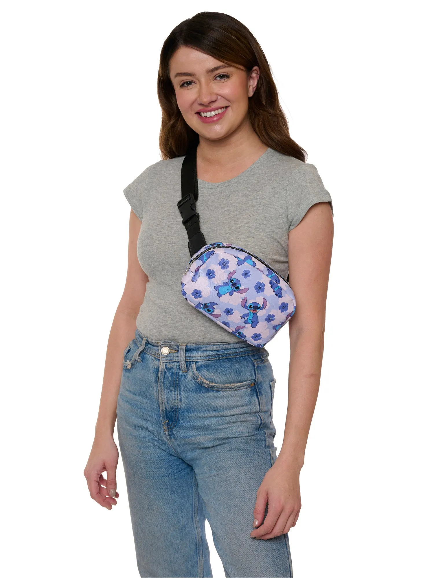 Disney Stitch Belt Bag Crossbody Fanny Pack Waist Bag Women's Floral Print Blue