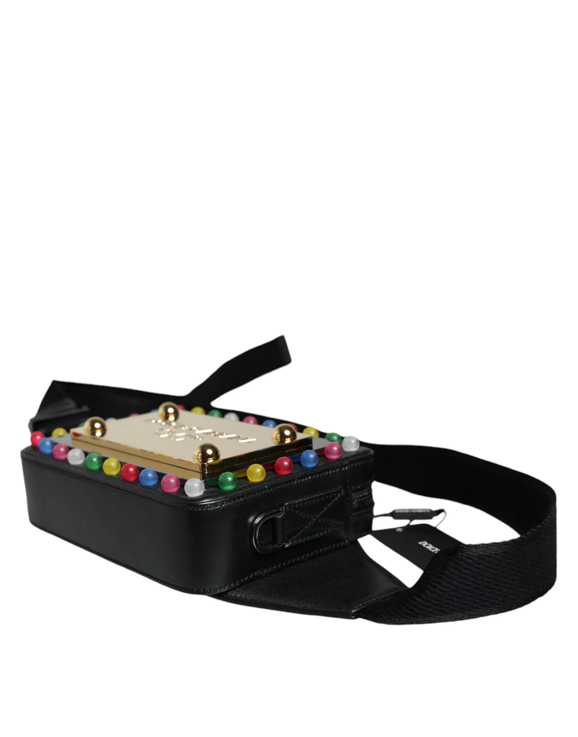 Dolce & Gabbana Black Leather Led Logo Belt Waist Fanny Pack Bag