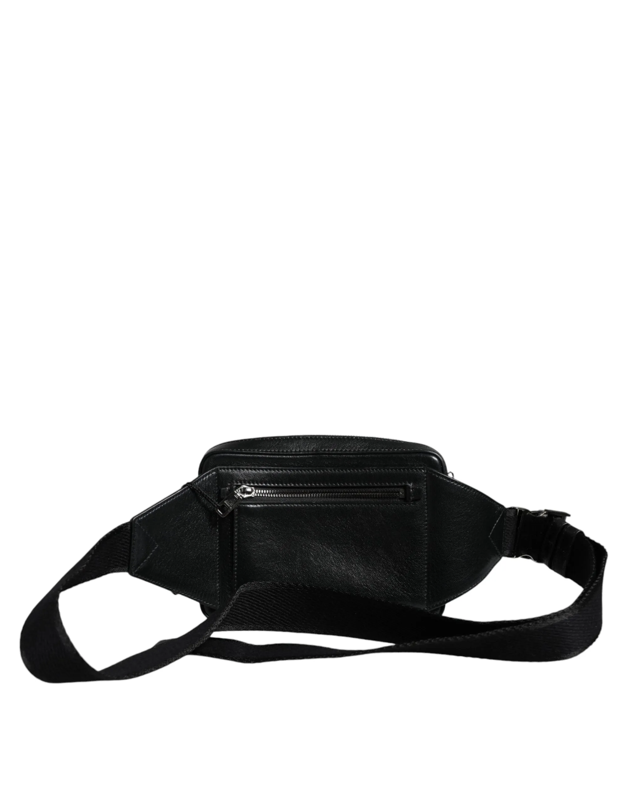 Dolce & Gabbana Black Leather Led Logo Belt Waist Fanny Pack Bag