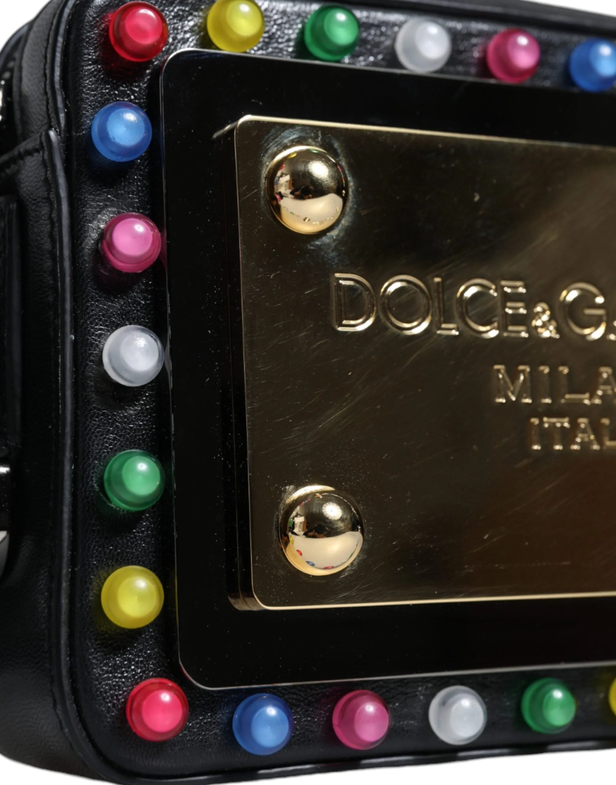 Dolce & Gabbana Black Leather Led Logo Belt Waist Fanny Pack Bag