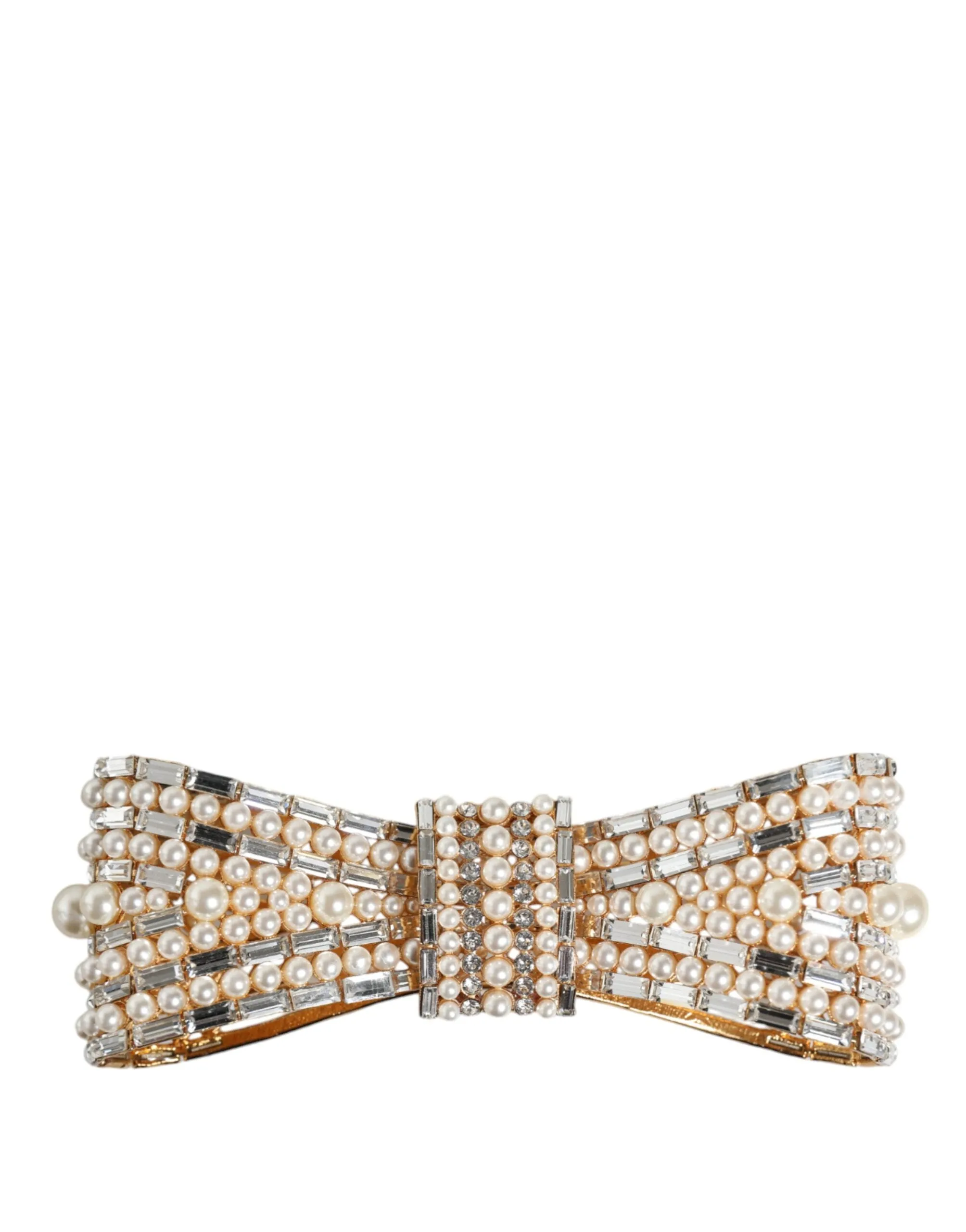 Dolce & Gabbana Gold Tone Brass Bow Crystal Fauxpearl Embellished Brooch