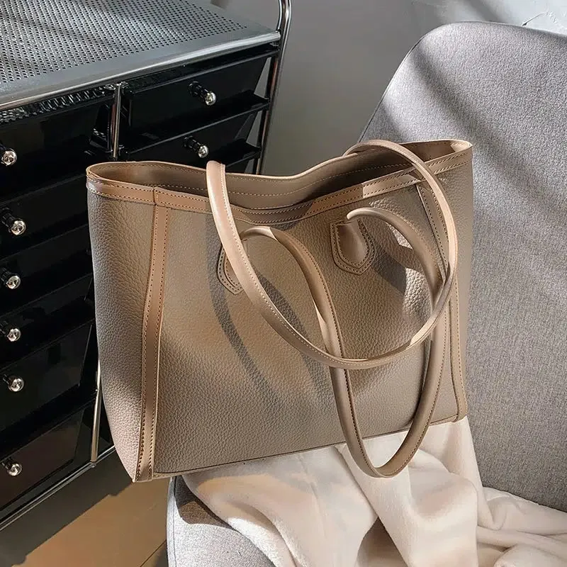 Double Handles Large Leather Tote Bag