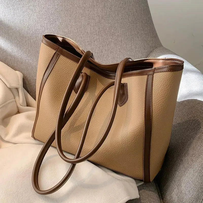 Double Handles Large Leather Tote Bag