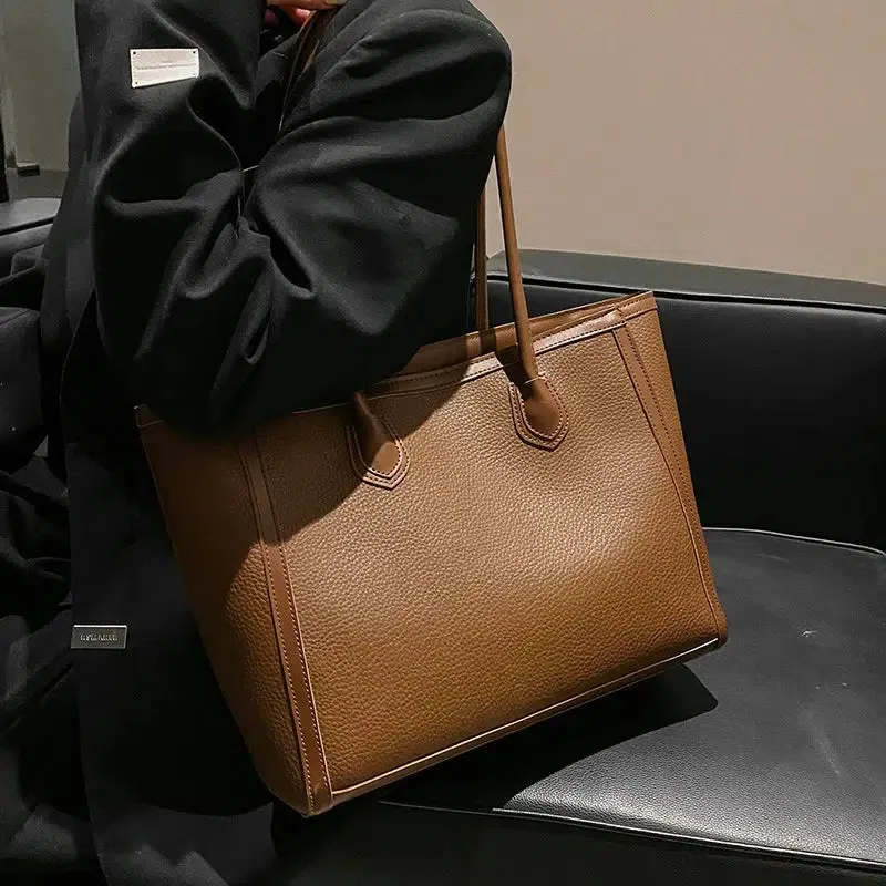 Double Handles Large Leather Tote Bag