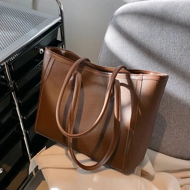 Double Handles Large Leather Tote Bag