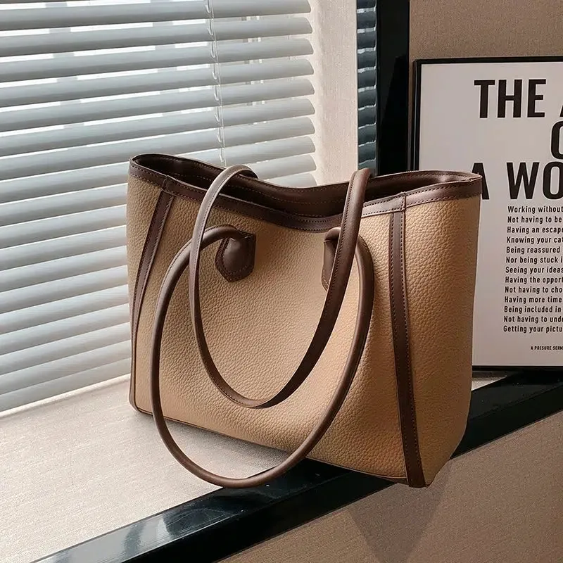 Double Handles Large Leather Tote Bag