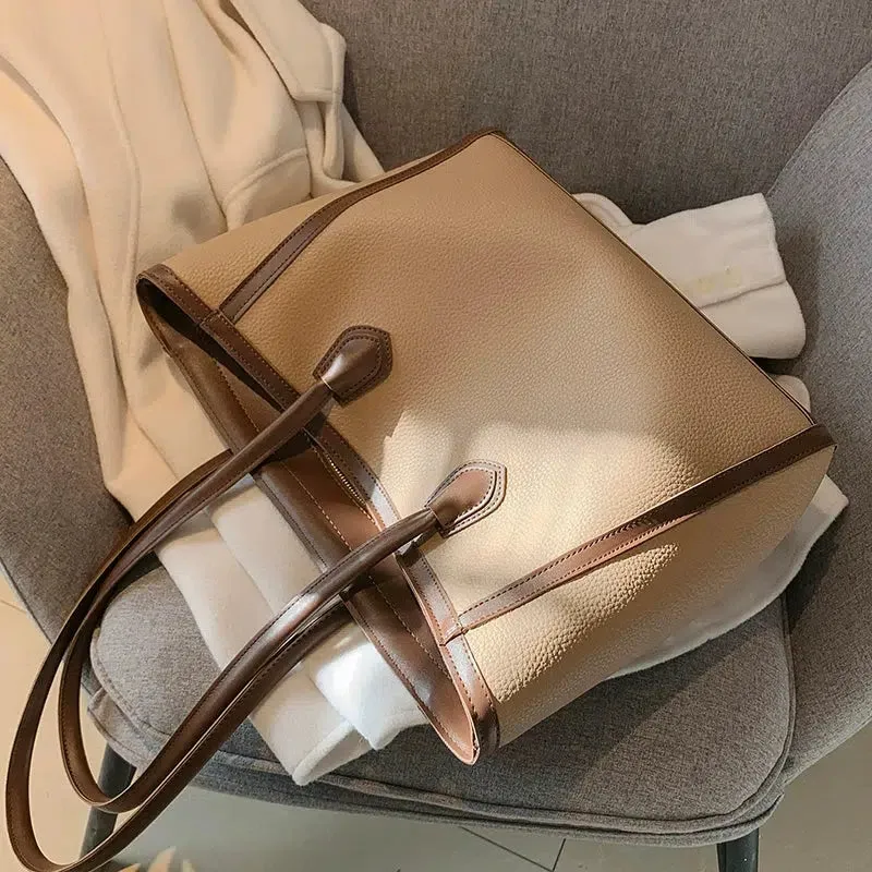 Double Handles Large Leather Tote Bag