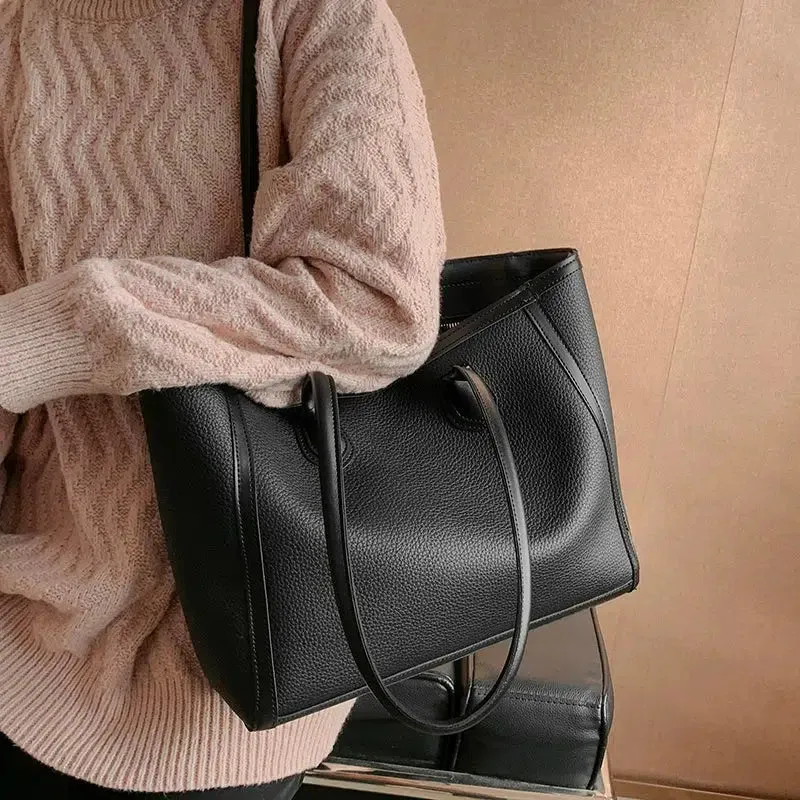 Double Handles Large Leather Tote Bag