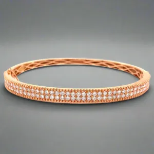 Double Row Natural Diamond Rose Gold Bangle Bracelet