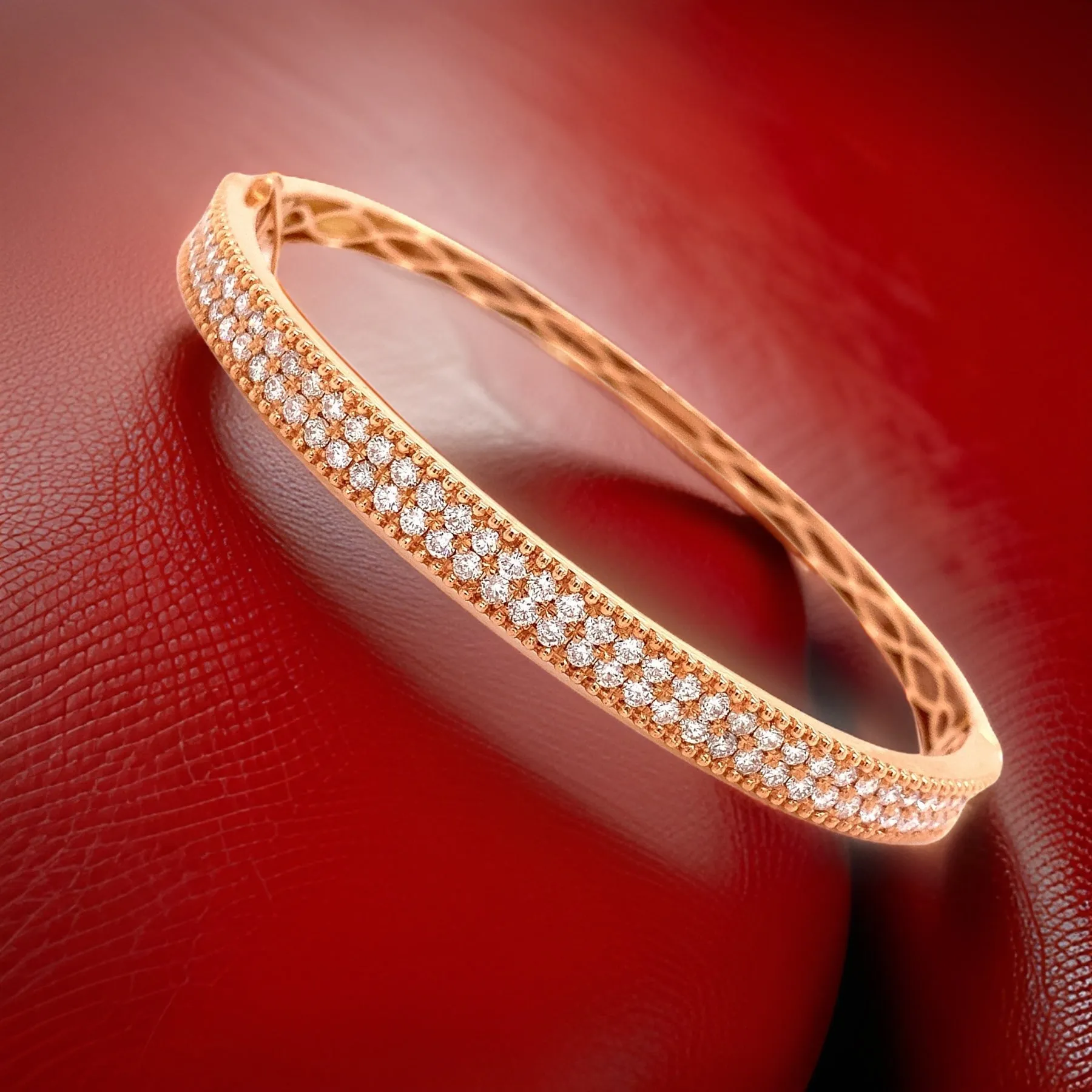Double Row Natural Diamond Rose Gold Bangle Bracelet