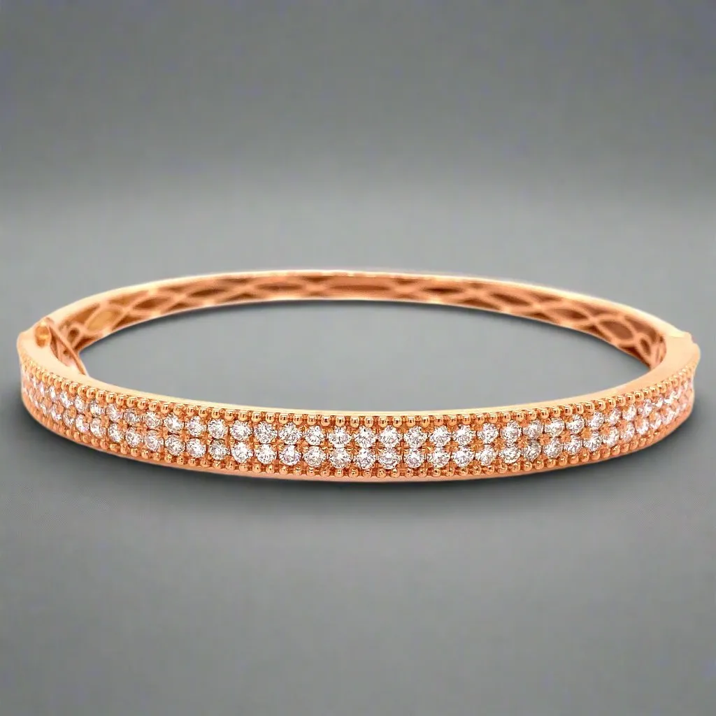 Double Row Natural Diamond Rose Gold Bangle Bracelet