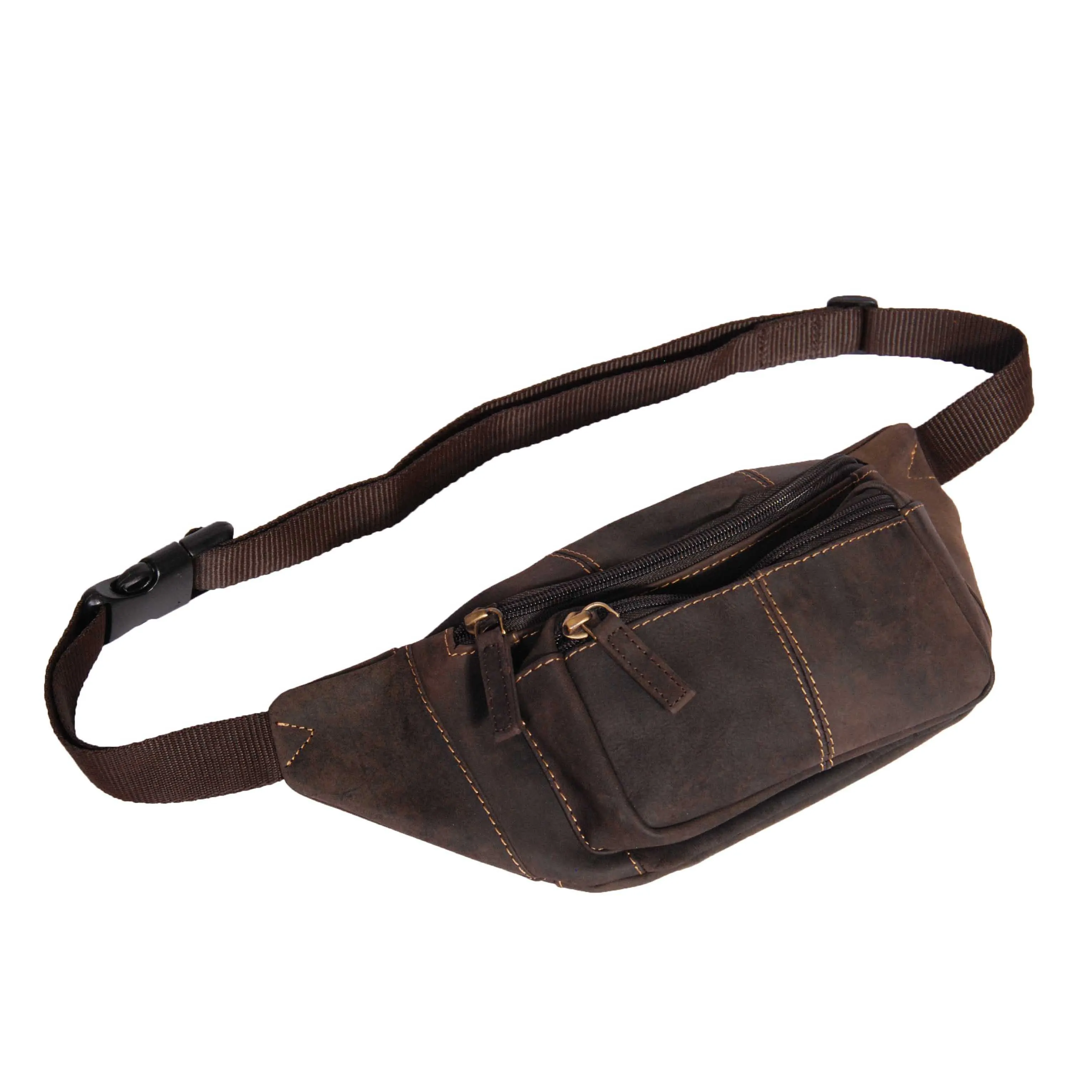 DR377 Real Leather Bum Bag Belt Waist Pack Oil Brown