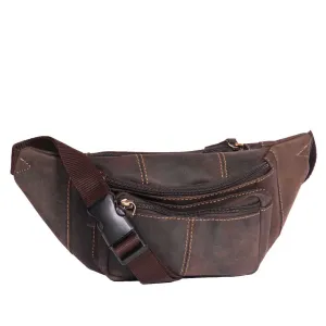 DR377 Real Leather Bum Bag Belt Waist Pack Oil Brown