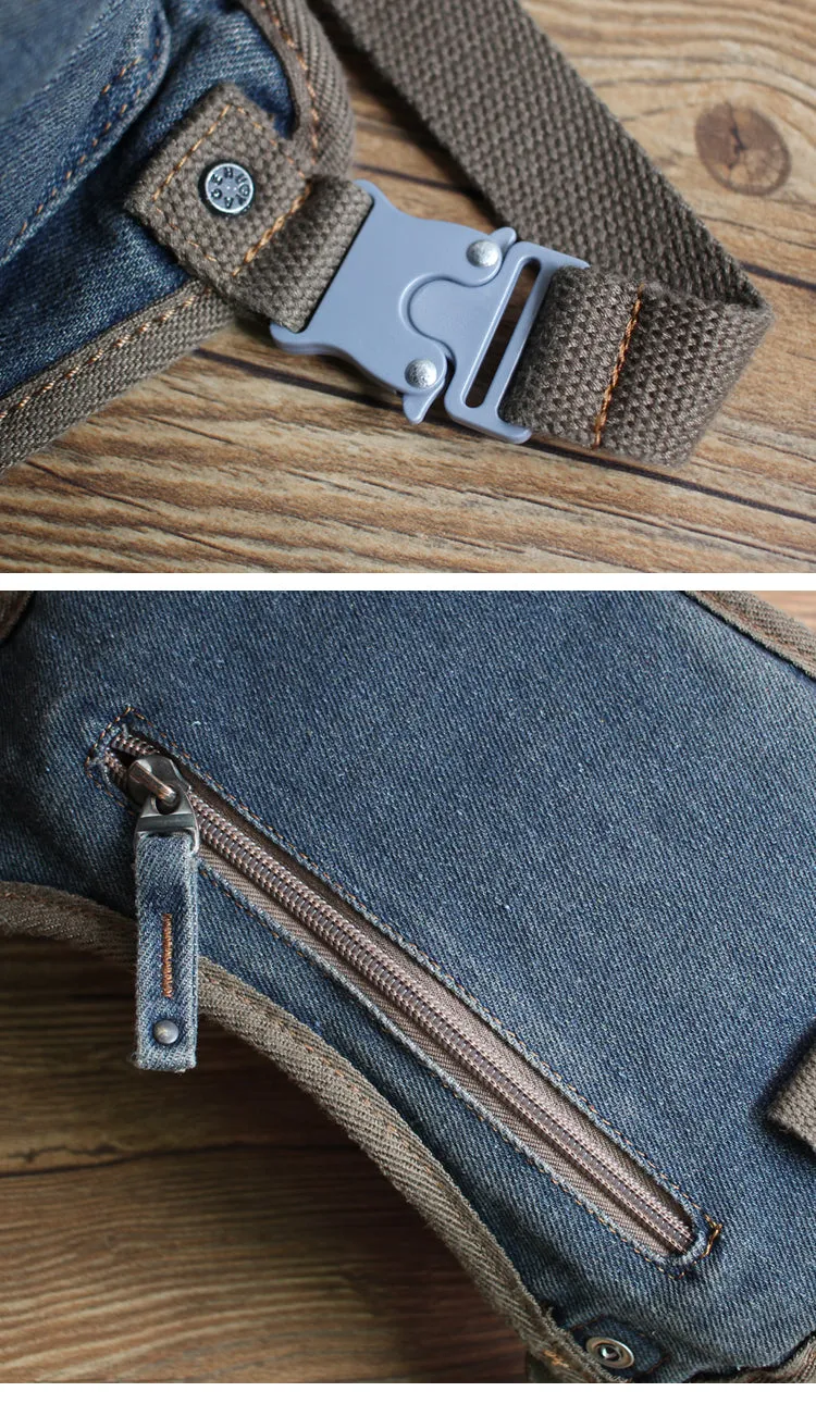 Drop Leg Bag Mens Denim Thigh Bag Fanny Pack for Men Blue Denim Bum Bag Waist Bag