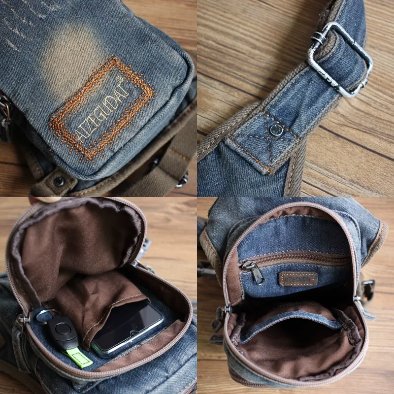 Drop Leg Bag Mens Denim Thigh Bag Fanny Pack for Men Blue Denim Bum Bag Waist Bag