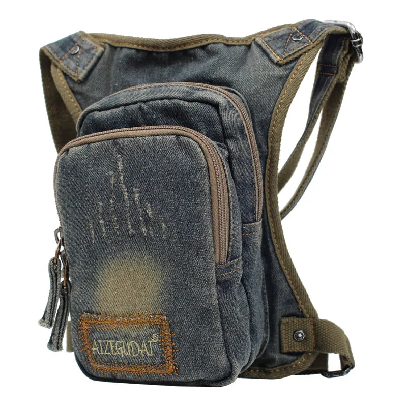 Drop Leg Bag Mens Denim Thigh Bag Fanny Pack for Men Blue Denim Bum Bag Waist Bag