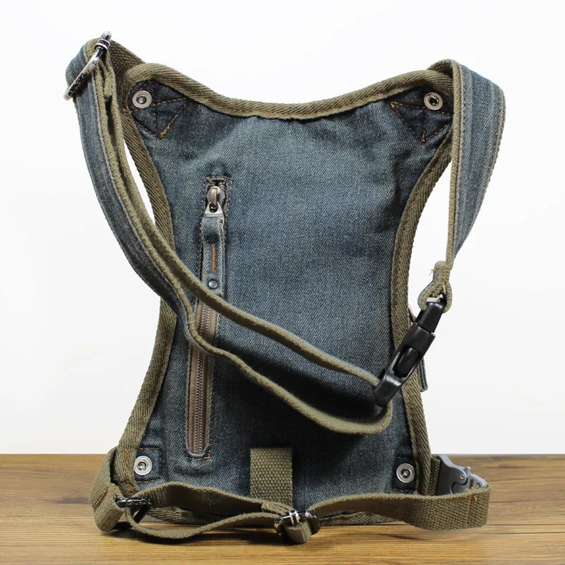 Drop Leg Bag Mens Denim Thigh Bag Fanny Pack for Men Blue Denim Bum Bag Waist Bag