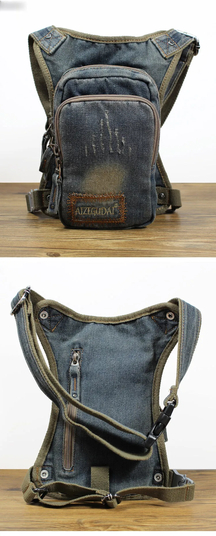Drop Leg Bag Mens Denim Thigh Bag Fanny Pack for Men Blue Denim Bum Bag Waist Bag