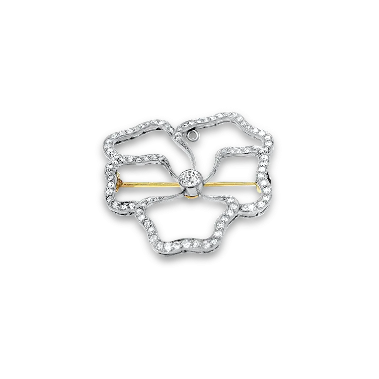 Edwardian 14k Yellow and White Gold Diamond Floral Brooch