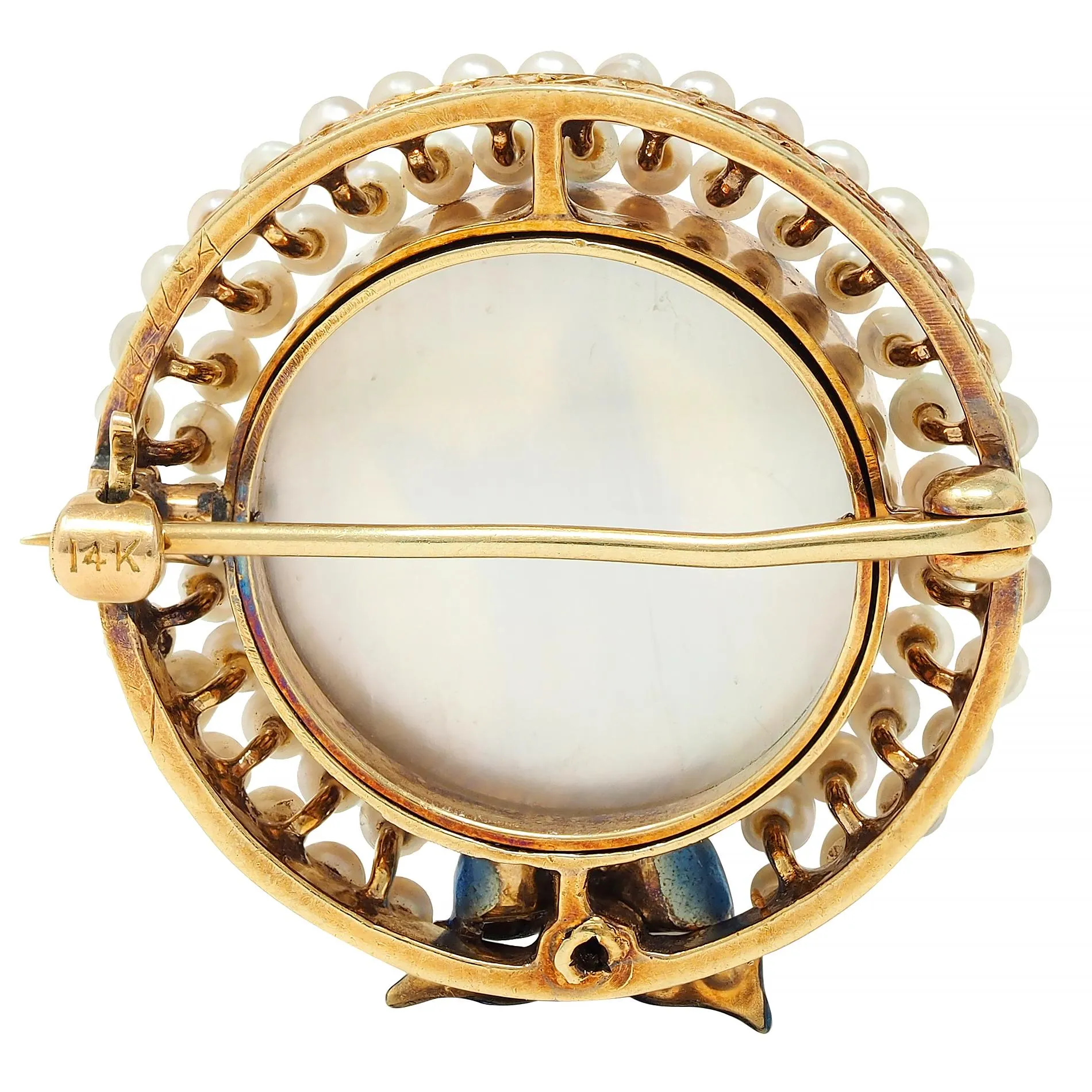 Edwardian Essex Crystal Pearl Enamel Platinum 14 Karat Gold Antique French Bulldog Bow Dog Brooch