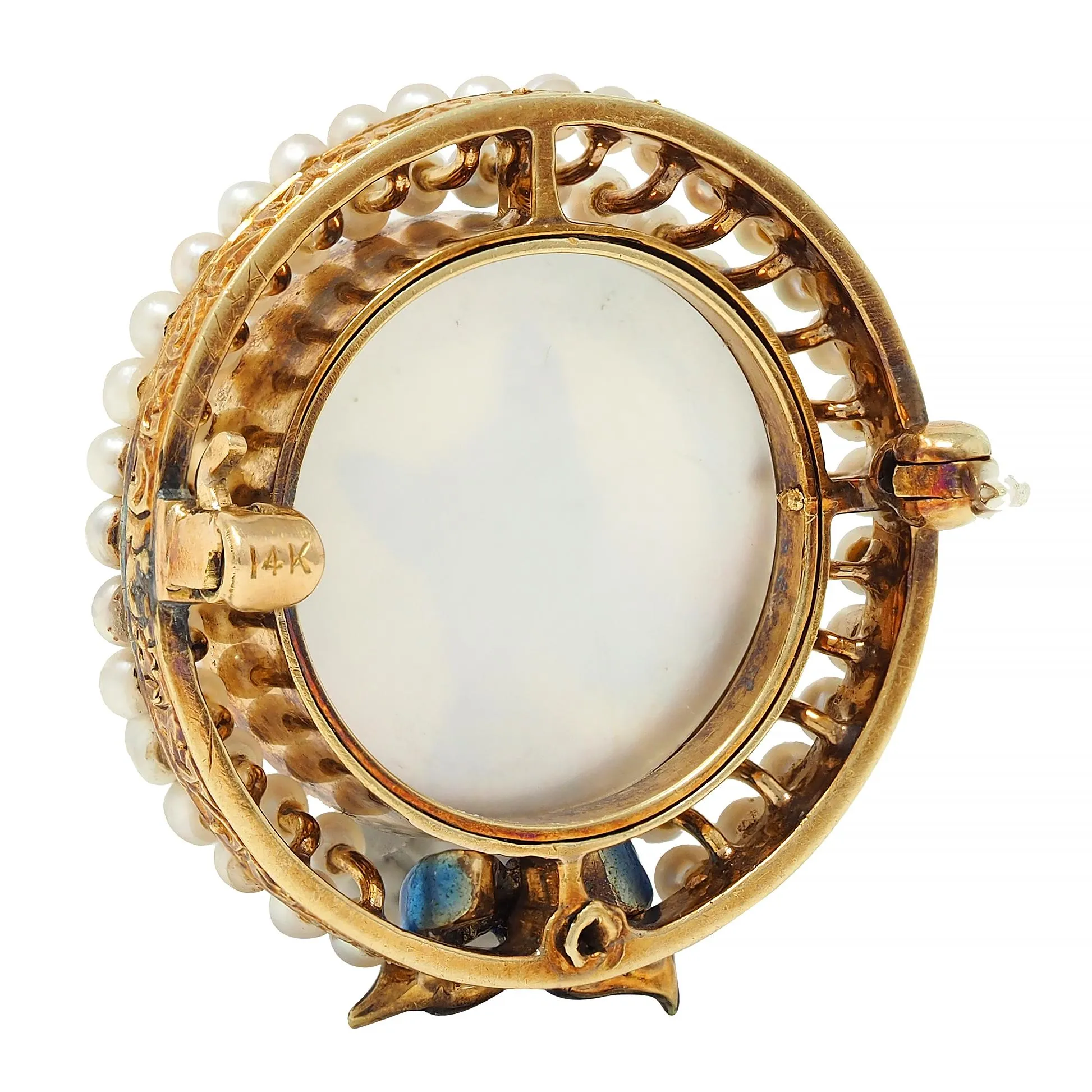 Edwardian Essex Crystal Pearl Enamel Platinum 14 Karat Gold Antique French Bulldog Bow Dog Brooch