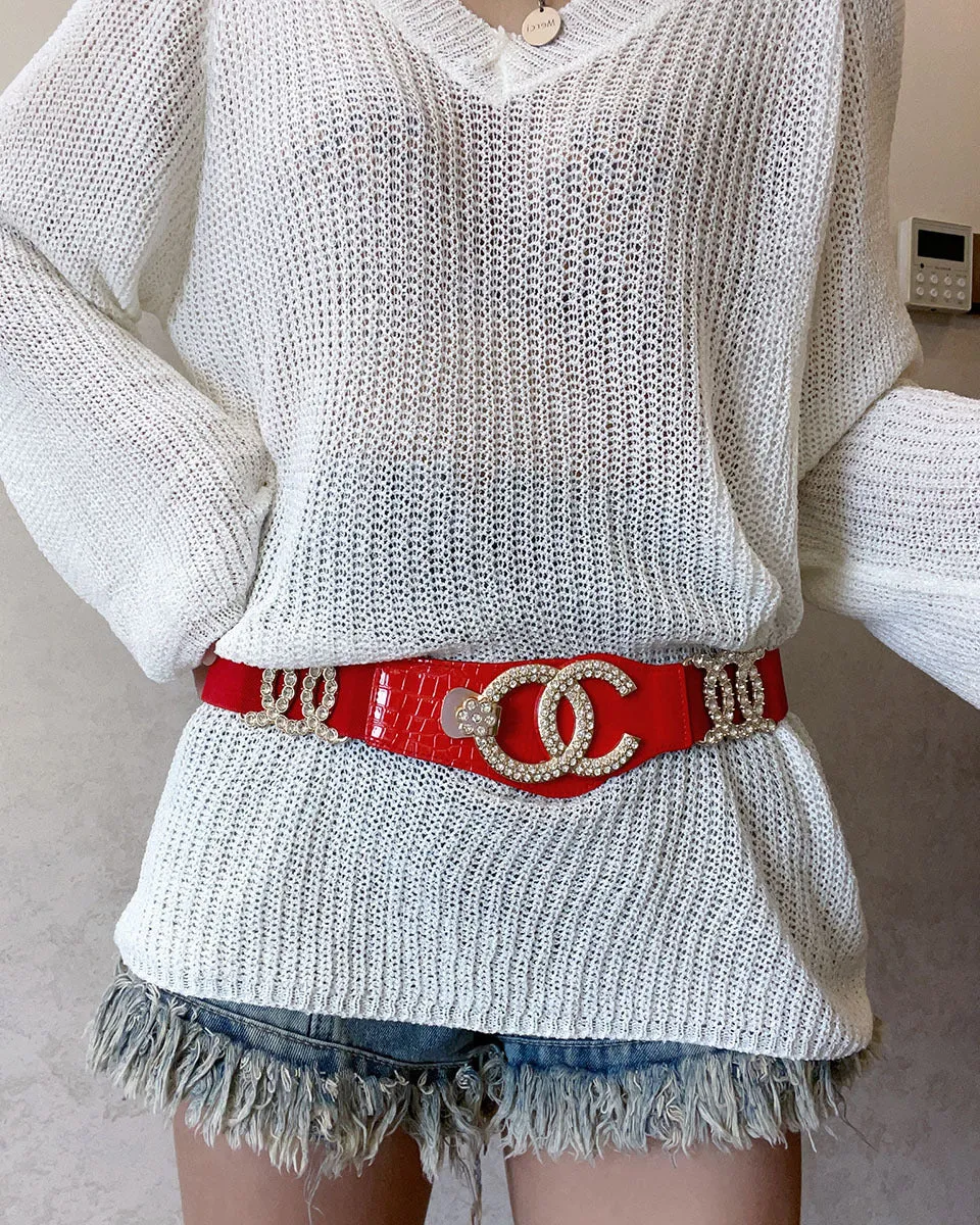 Elastic Women’s Rhinestone Belt