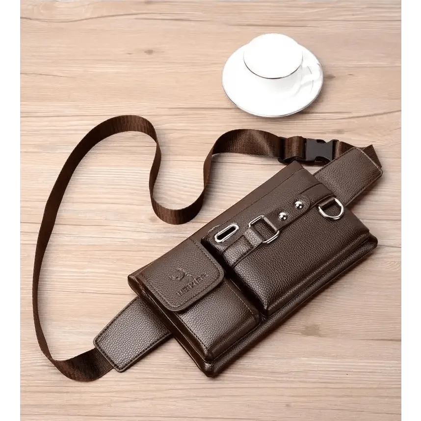 Elegant New Black Mens Leather Waist Bag Adjustable Strap Outdoors  Fanny Pack Comfortable Luxury Design For Men