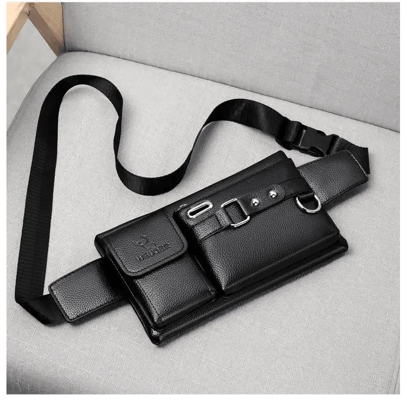 Elegant New Black Mens Leather Waist Bag Adjustable Strap Outdoors  Fanny Pack Comfortable Luxury Design For Men