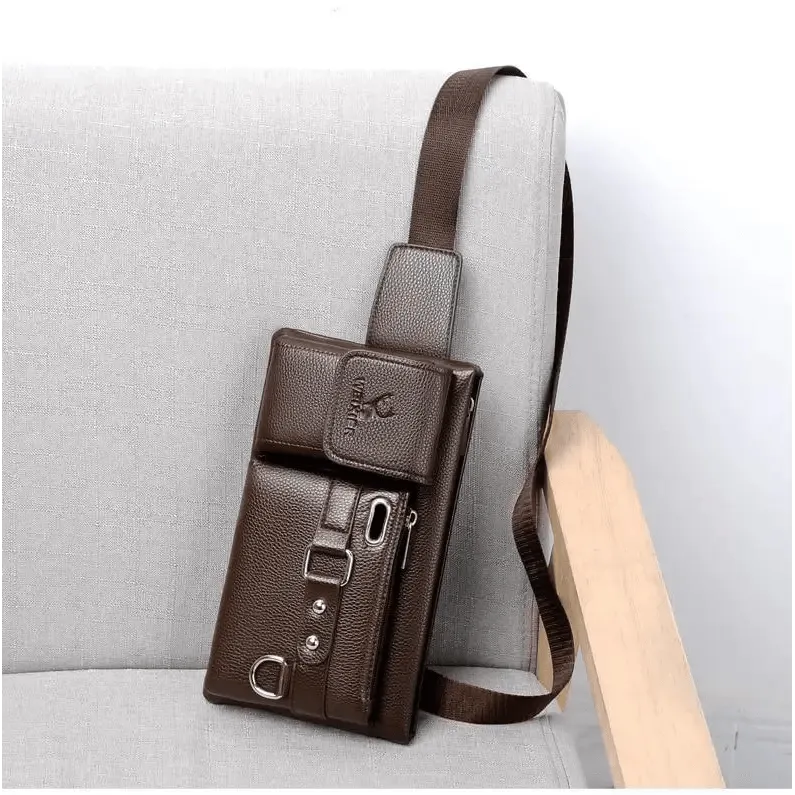 Elegant New Black Mens Leather Waist Bag Adjustable Strap Outdoors  Fanny Pack Comfortable Luxury Design For Men