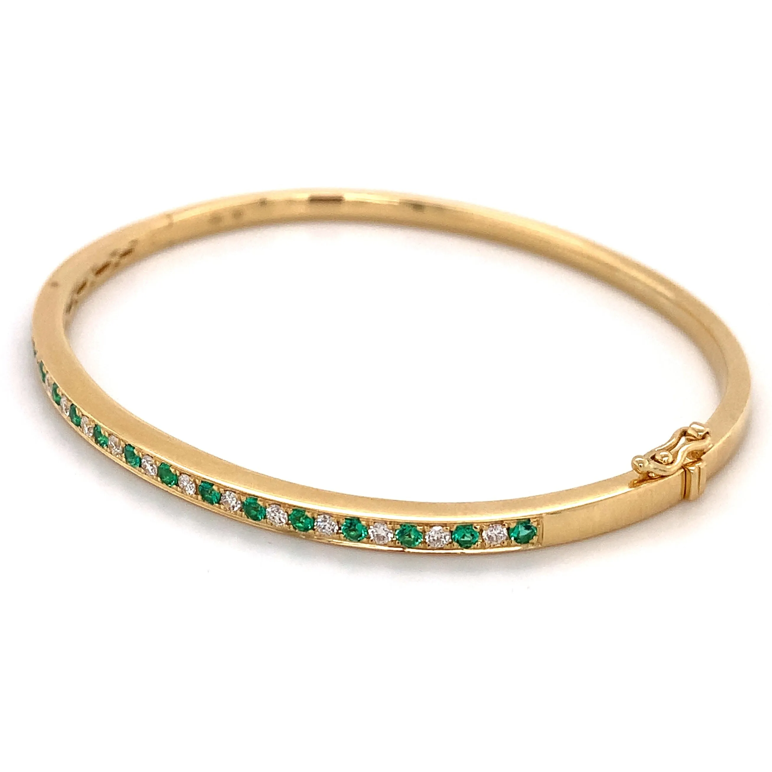 Emerald and Diamond Yellow Gold Bangle Bracelet