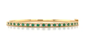 Emerald and Diamond Yellow Gold Bangle Bracelet