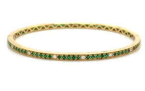Emerald and Diamond Yellow Gold Bangle Bracelet