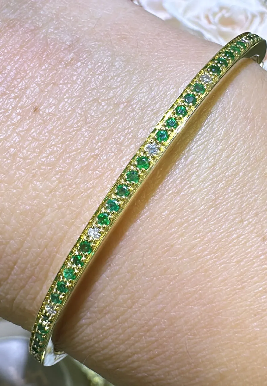 Emerald and Diamond Yellow Gold Bangle Bracelet