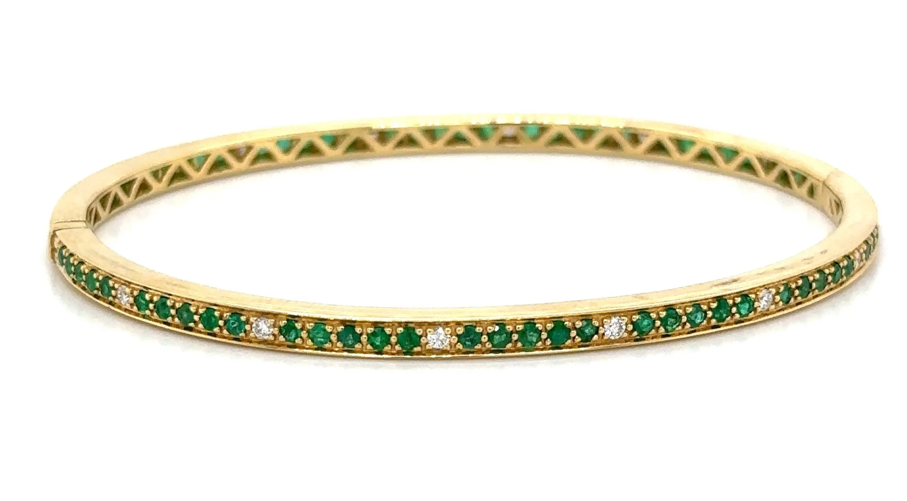 Emerald and Diamond Yellow Gold Bangle Bracelet