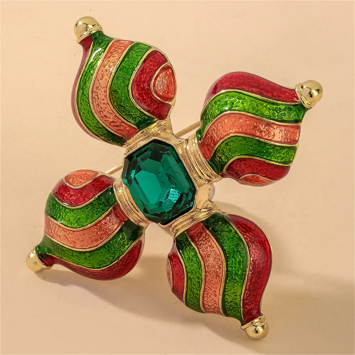 Emerald Crystal & 18K Gold-Plated Flower Brooch