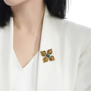 Emerald Crystal & 18K Gold-Plated Flower Brooch