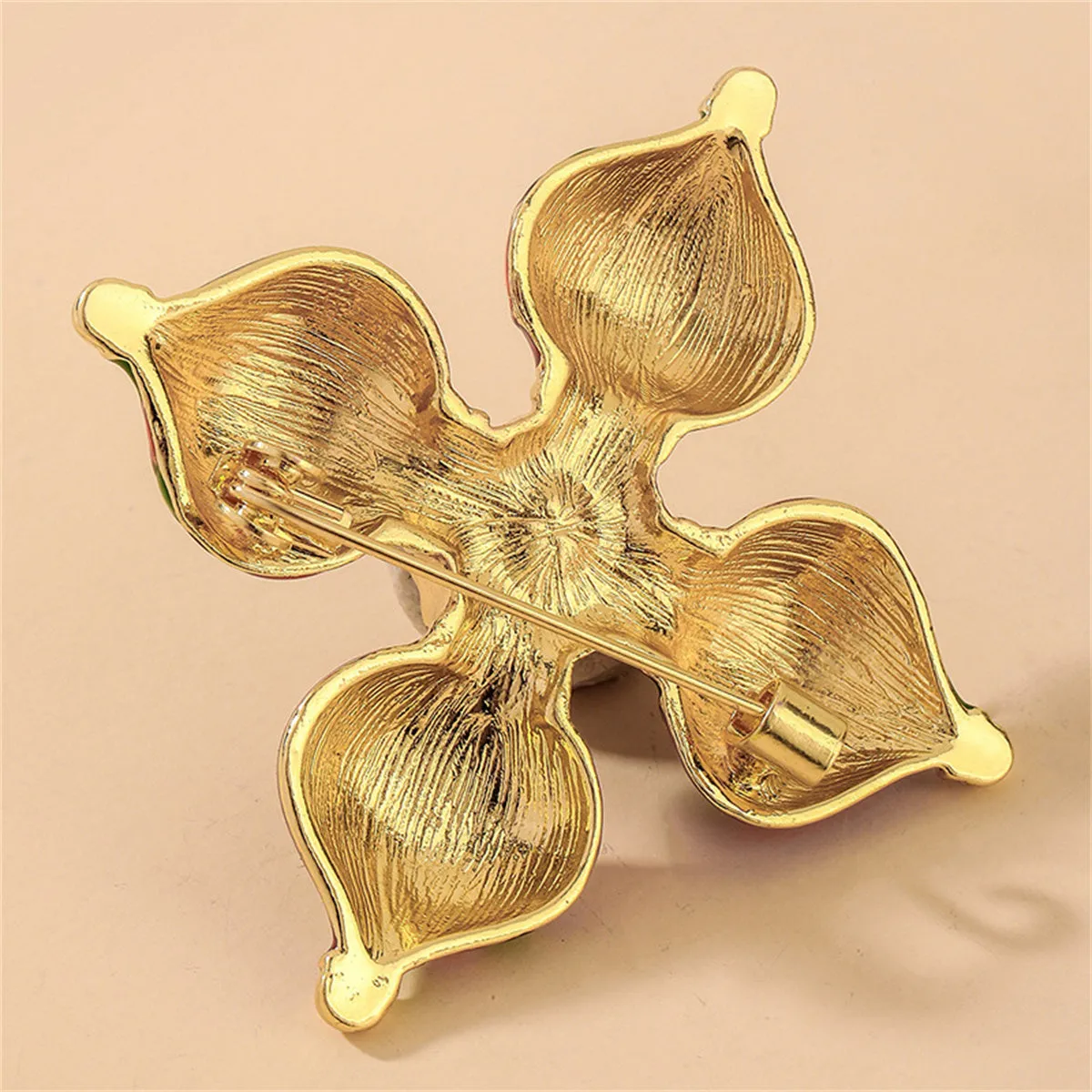 Emerald Crystal & 18K Gold-Plated Flower Brooch