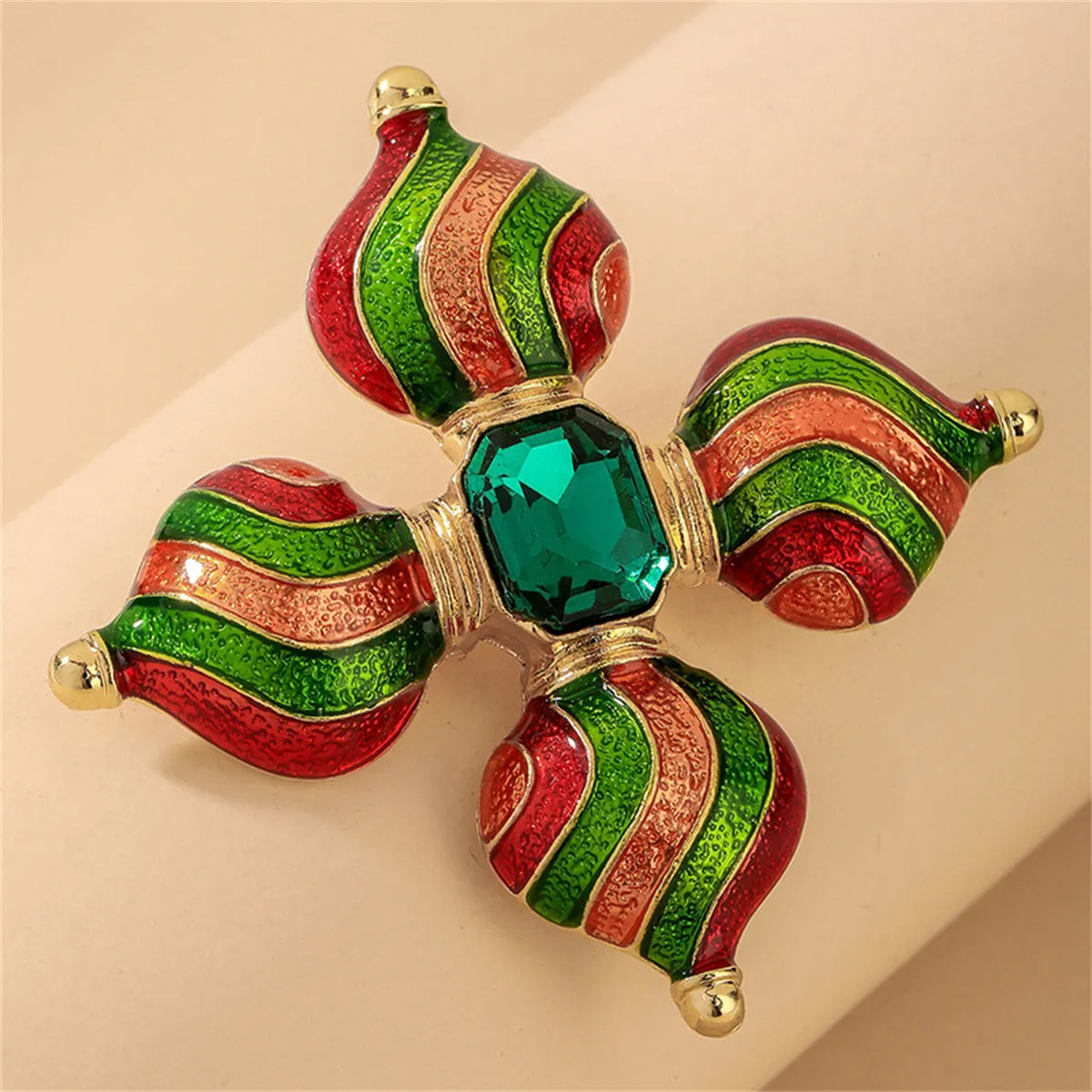 Emerald Crystal & 18K Gold-Plated Flower Brooch