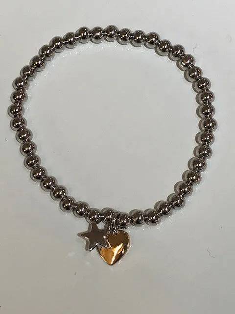 Emily Heart & Star Pendant Beaded Bracelet