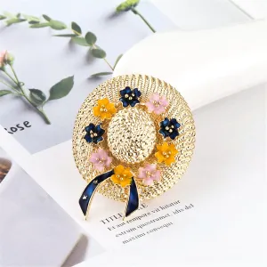 Enamel & 18K Gold-Plated Floral Sunhat Brooch