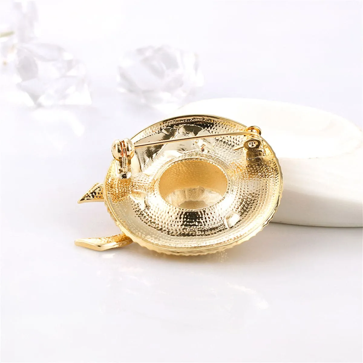 Enamel & 18K Gold-Plated Floral Sunhat Brooch