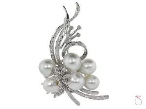 Estate Edwardian Pearls Floral Brooch .70ctw in 18K Online Sale