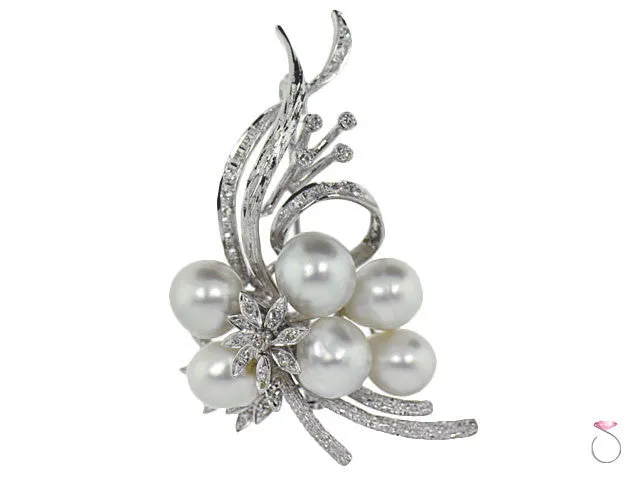 Estate Edwardian Pearls Floral Brooch .70ctw in 18K Online Sale