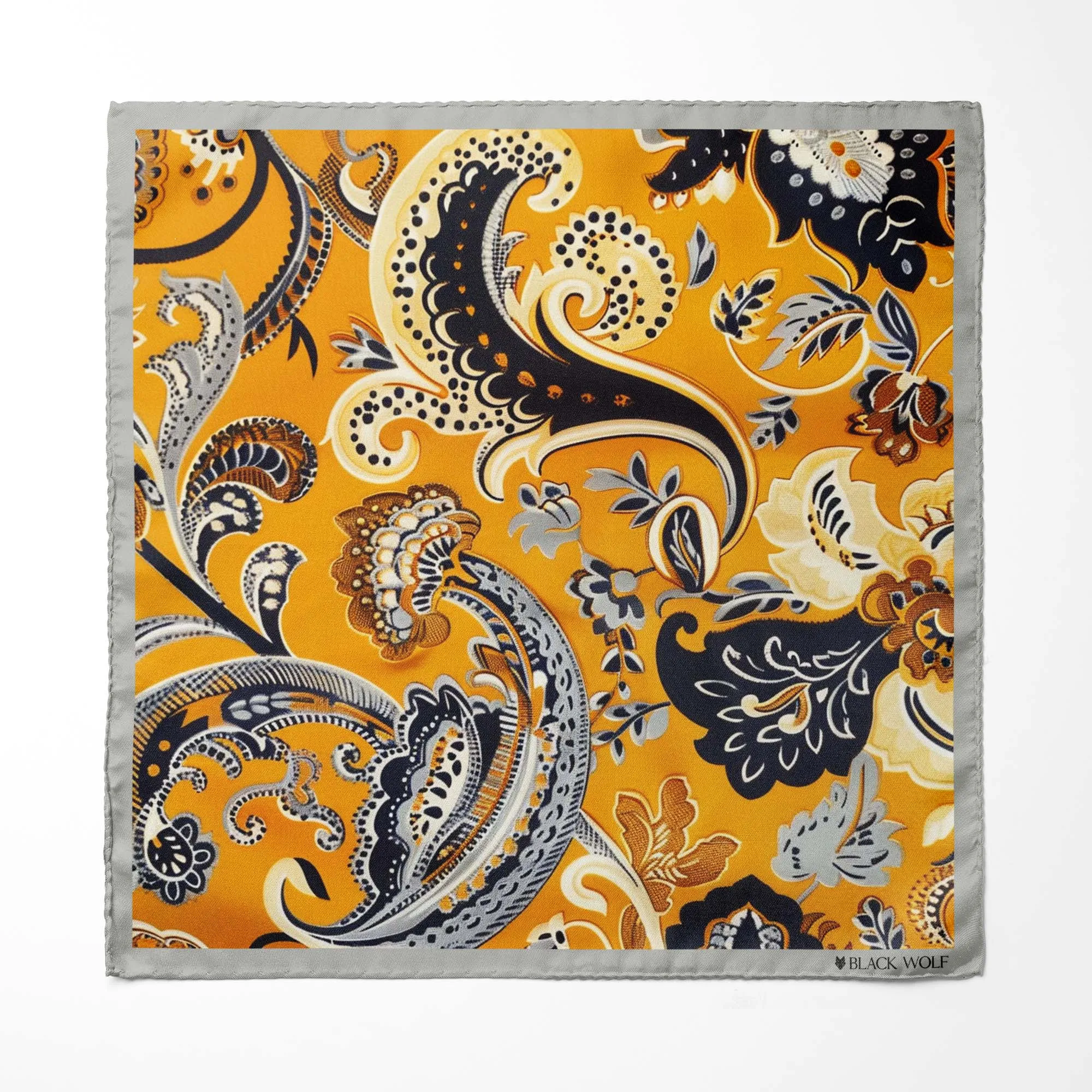 ETHNIC FLORAL VINTAGE SILK ASCOT WITH LAPEL PIN AND POCKET SQUARE