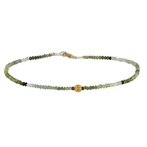 Faceted Ombre Green Tourmaline Beaded Bracelet with 18K Carved Sphere Bead